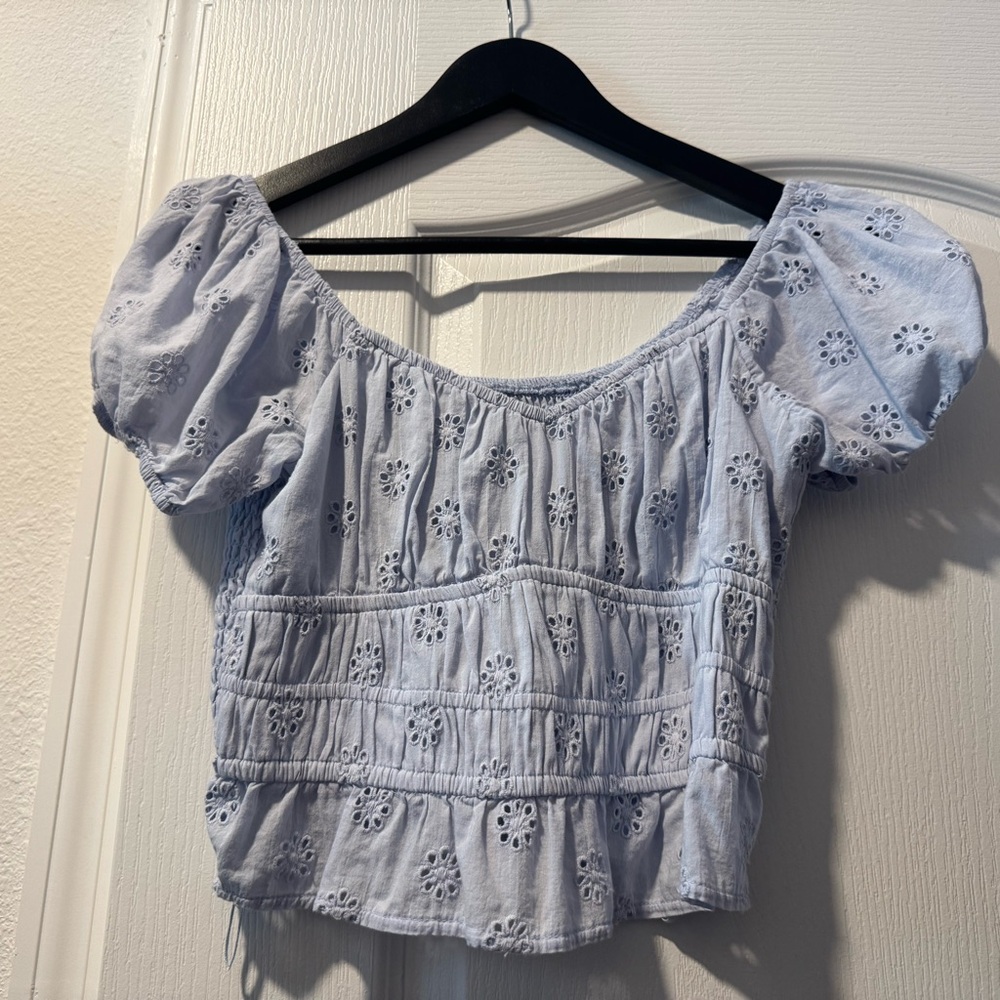 Hollister Light Blue Eyelet Blouse
